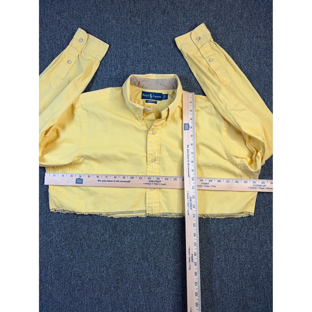 Ralph Lauren Mens Custom Cropped Button Down Shirt Yellow Classic Fit Large - Picture 3 of 6